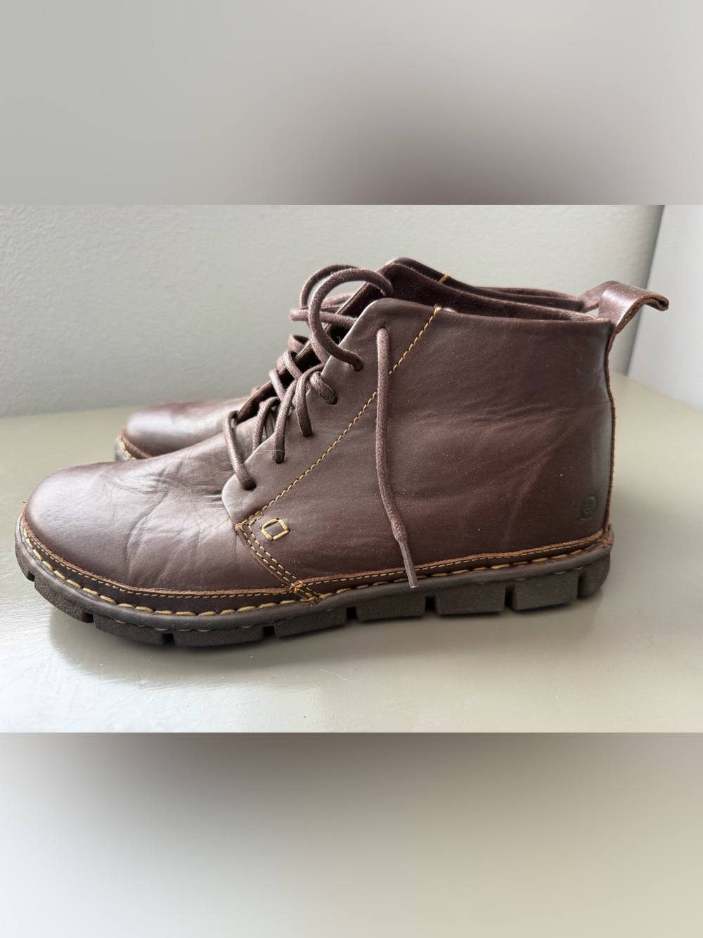 Born Brown Leather Chukka Boots with Contrast Stitching